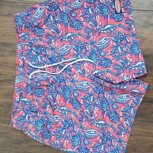 Vineyard Vines Coral and Navy Swim Trunks